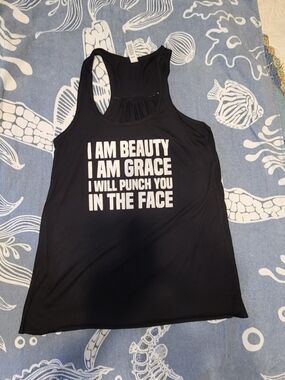 Bella Canvas Black Racerback Tank with White Bold Text